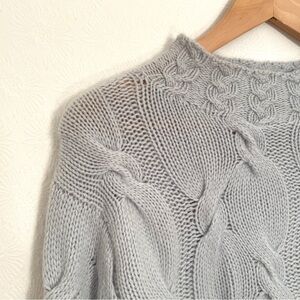 Cashmere mock neck cable knit sweater, blue